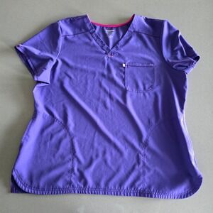 Scrubstar Purple V-Neck Scrub Top Ethical Fabric Pink Trim 2XL